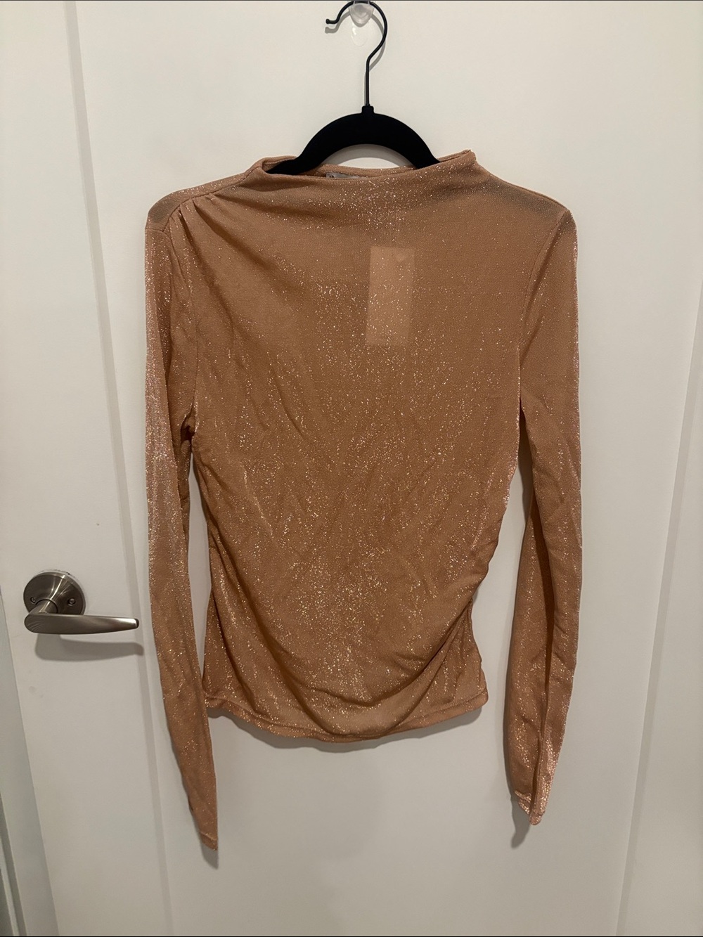Mango Shimmery Tan Long-Sleeve Crewneck Top